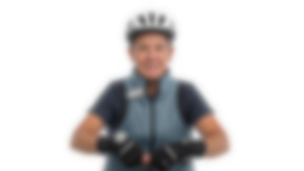 Conjunto de equipo de seguridad para ciclista mayor incluyendo casco blanco, guantes acolchados, y luces LED